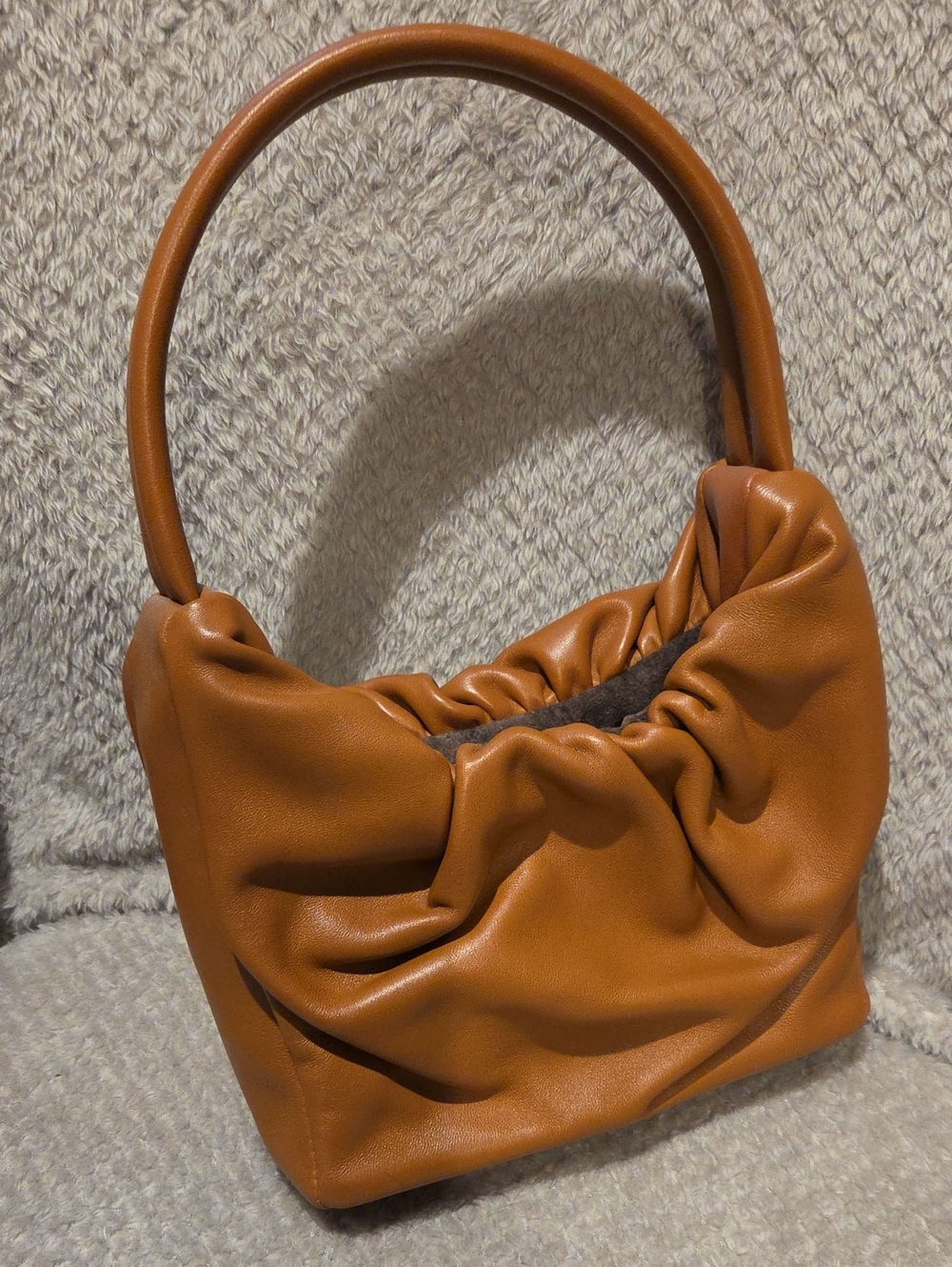 STAUD Cognac Ruched Top-Handle Shoulder Bag